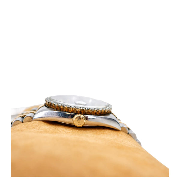 Rolex Datejust 18k Gold Steel 36mm Diamond Bezel Blue Vignette Dial Watch 16233