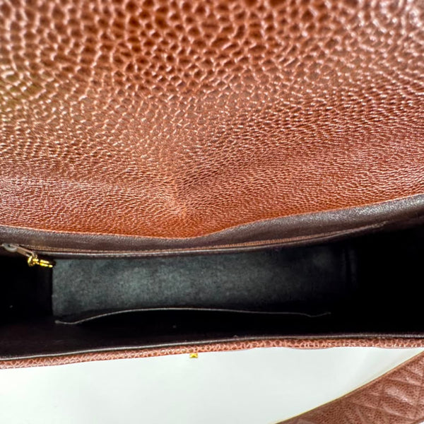 CHANEL Vintage Flap Quilted Caviar Leather Shoulder Bag Brown