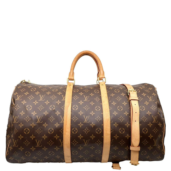 LOUIS VUITTON Keepall 55 Bandouliere Monogram Canvas Travel Bag Brown
