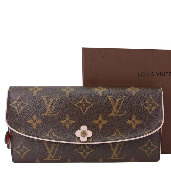 LOUIS VUITTON Emilie Bloom Flowers Monogram Canvas Wallet Rose Ballerine