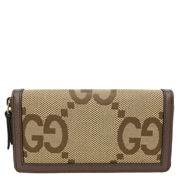 GUCCI Diana Bamboo GG Jumbo Canvas Continental Zip Around Wallet Beige 658634
