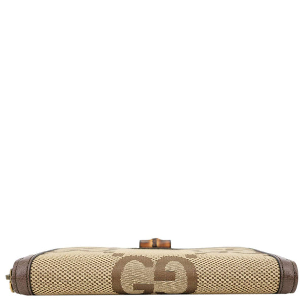 GUCCI Diana Bamboo GG Jumbo Canvas Continental Zip Around Wallet Beige 658634