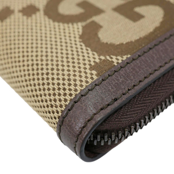 GUCCI Diana Bamboo GG Jumbo Canvas Continental Zip Around Wallet Beige 658634