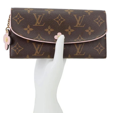LOUIS VUITTON Emilie Bloom Flowers Monogram Canvas Wallet Rose Ballerine