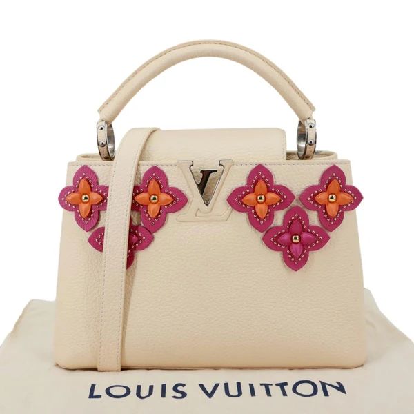 LOUIS VUITTON Capucines BB Mechanical Flowers Taurillon Leather Crossbody Bag Cream