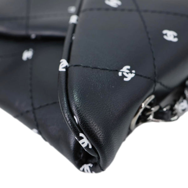 CHANEL CC Envelope Printed Lambskin Leather Chain Clutch Bag Black