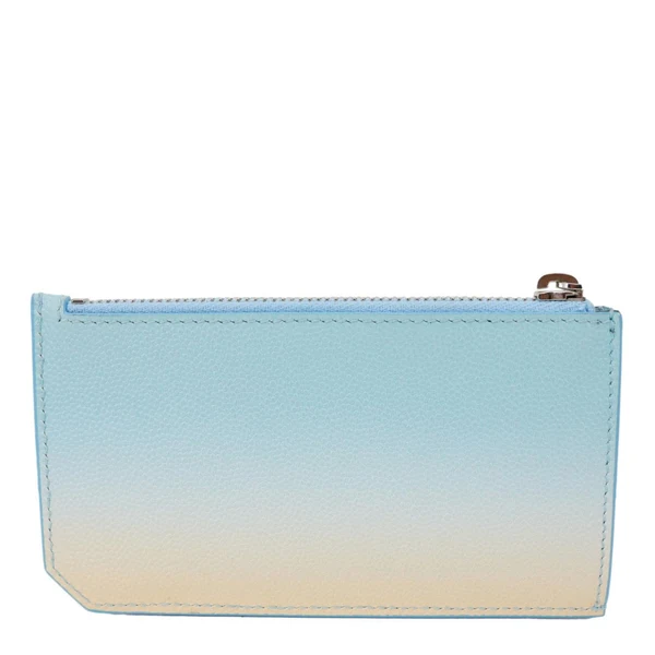 YVES SAINT LAURENT 5 Fragments Pebbled Leather Zip Card Case Blue