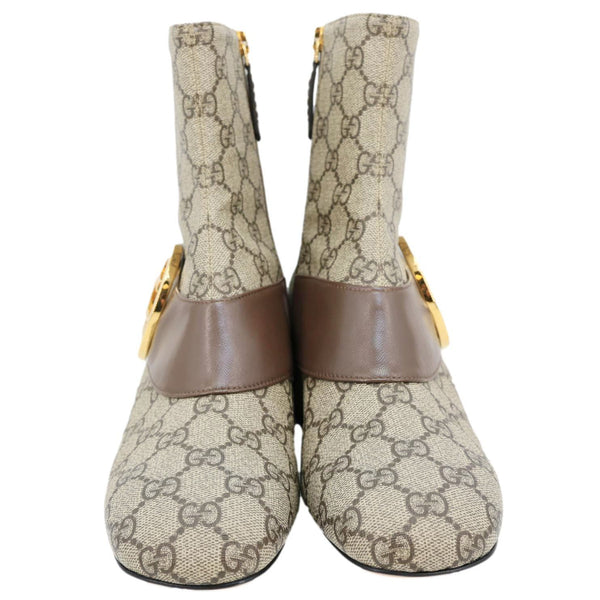 Gucci GG Supreme Leather Trim Embellishment Boots Beige Size 38