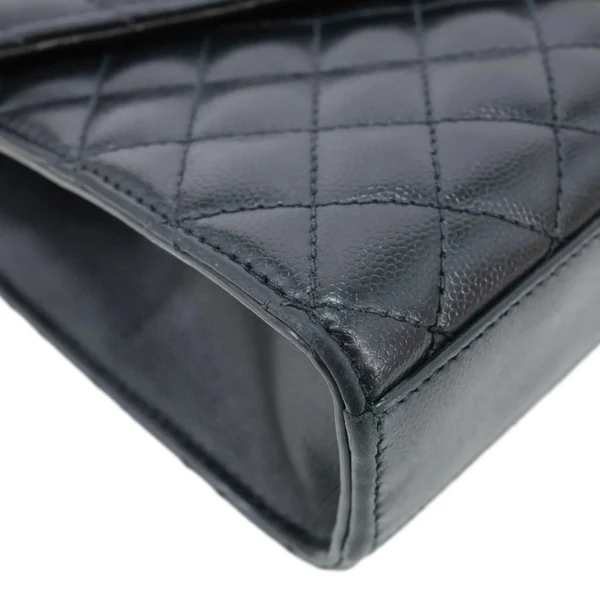 YVES SAINT LAURENT Envelope Flap Mixed Matelasse Grain De Poudre Chain Shoulder Bag Black