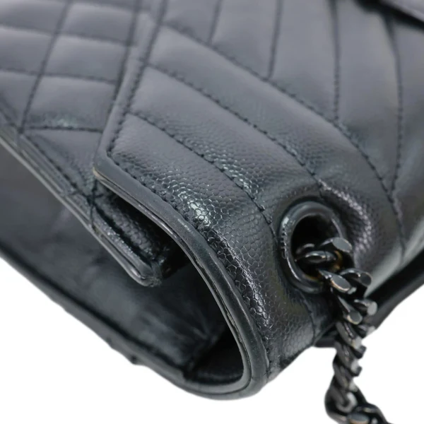 YVES SAINT LAURENT Envelope Flap Mixed Matelasse Grain De Poudre Chain Shoulder Bag Black