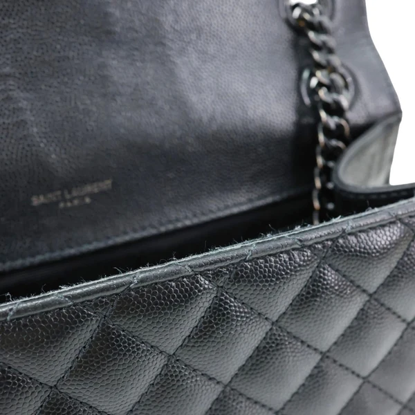 YVES SAINT LAURENT Envelope Flap Mixed Matelasse Grain De Poudre Chain Shoulder Bag Black