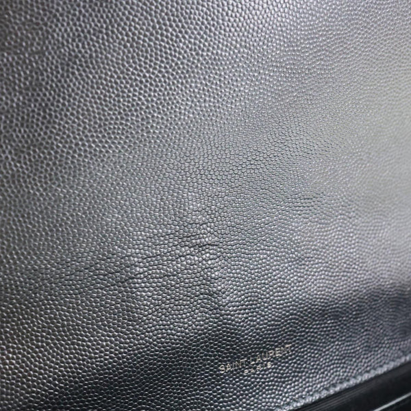 YVES SAINT LAURENT Envelope Flap Mixed Matelasse Grain De Poudre Chain Shoulder Bag Black