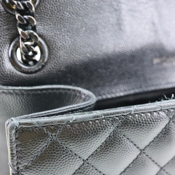 YVES SAINT LAURENT Envelope Flap Mixed Matelasse Grain De Poudre Chain Shoulder Bag Black