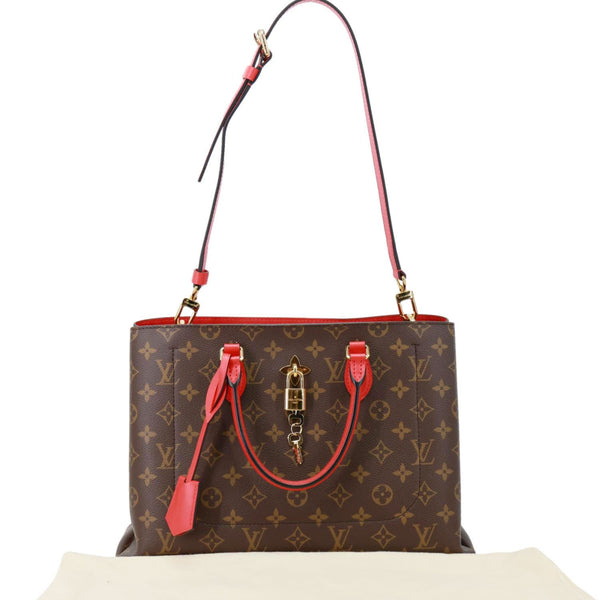 LOUIS VUITTON Flower Monogram Canvas Tote Shoulder Bag Coquelicot