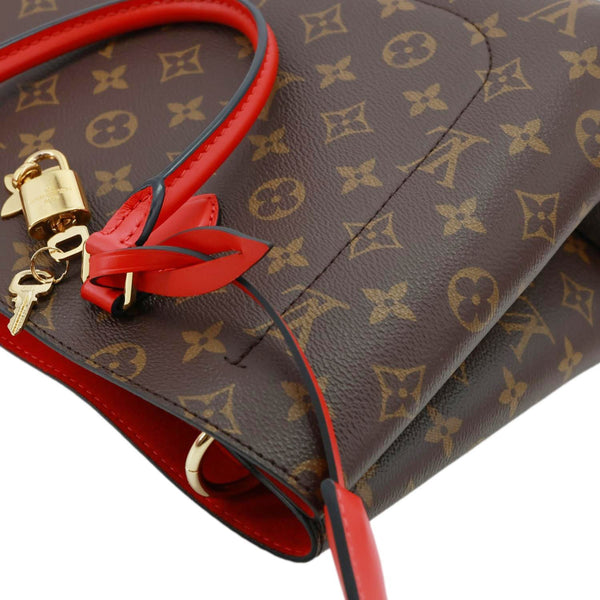 LOUIS VUITTON Flower Monogram Canvas Tote Shoulder Bag Coquelicot