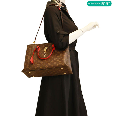 LOUIS VUITTON Flower Monogram Canvas Tote Shoulder Bag Coquelicot