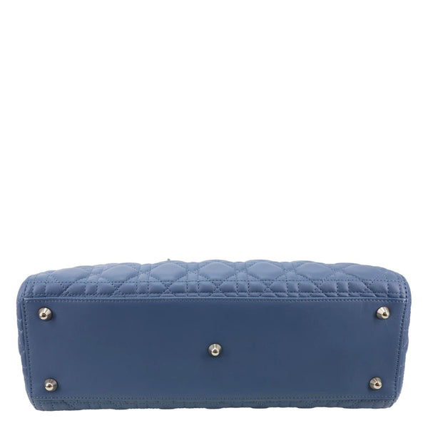 CHRISTIAN DIOR Lady Dior Large Cannage Quilted Lambskin Leather Shoulder Bag Blue