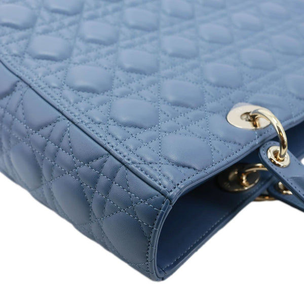 CHRISTIAN DIOR Lady Dior Large Cannage Quilted Lambskin Leather Shoulder Bag Blue