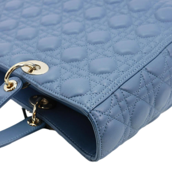 CHRISTIAN DIOR Lady Dior Large Cannage Quilted Lambskin Leather Shoulder Bag Blue