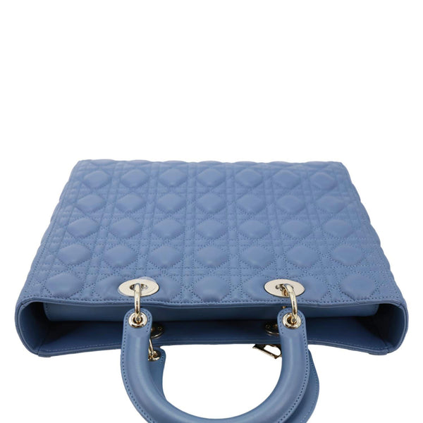 CHRISTIAN DIOR Lady Dior Large Cannage Quilted Lambskin Leather Shoulder Bag Blue