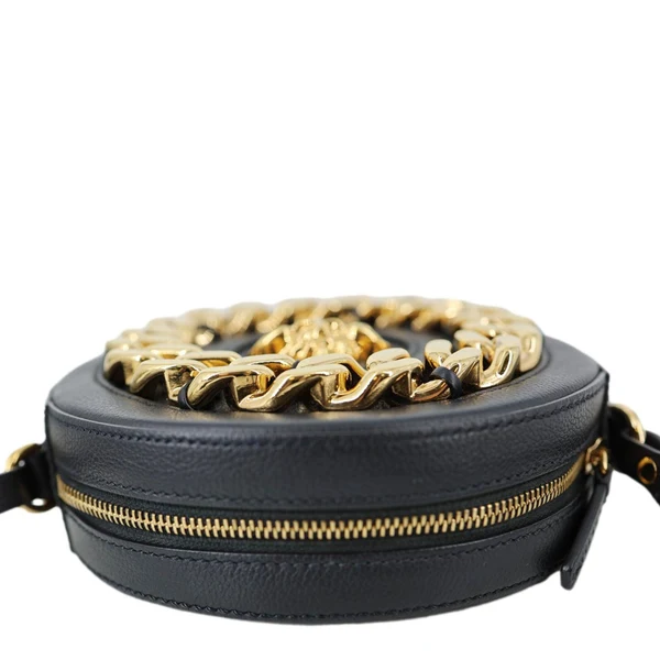 VERSACE La Medusa Mini Calfskin Leather Round Crossbody Bag Black
