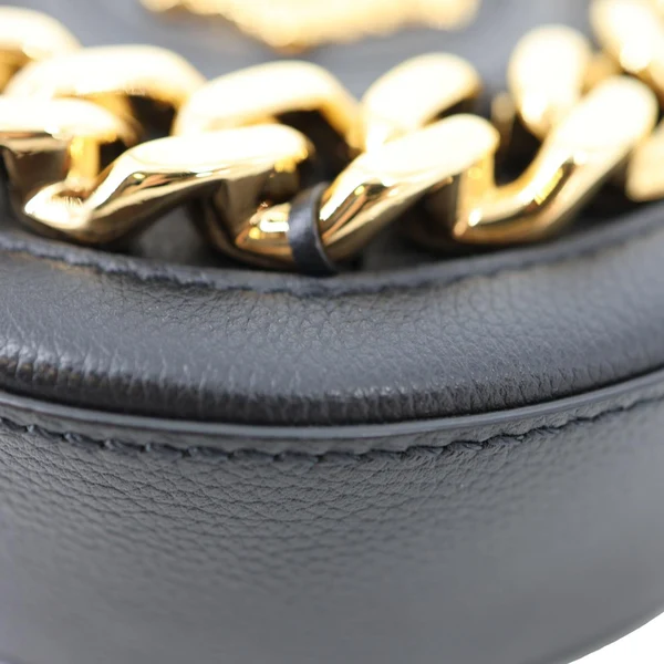 VERSACE La Medusa Mini Calfskin Leather Round Crossbody Bag Black