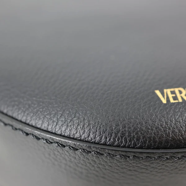 VERSACE La Medusa Mini Calfskin Leather Round Crossbody Bag Black
