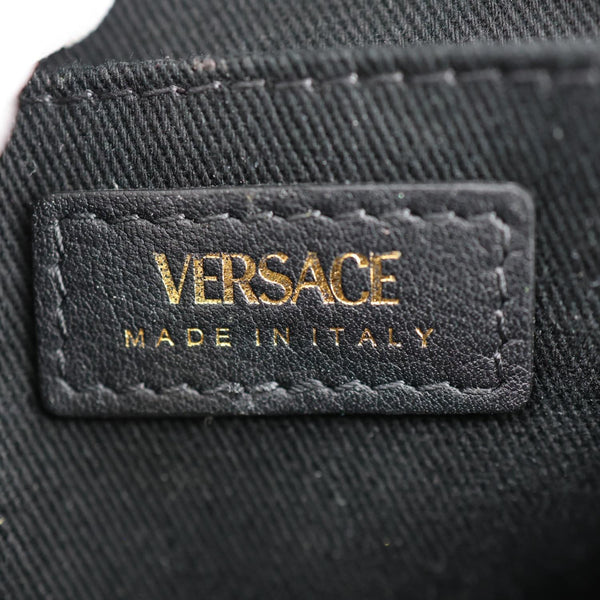VERSACE La Medusa Mini Calfskin Leather Round Crossbody Bag Black