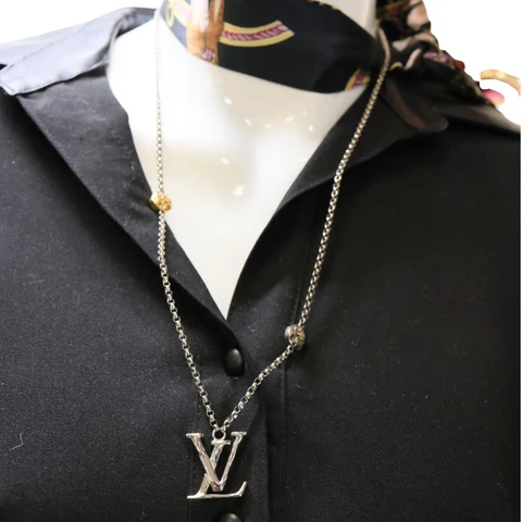 LOUIS VUITTON LV Initials Metal Chain Necklace Silver