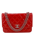 CHANEL Brilliant WOC Quilted Patent Leather Crossbody Wallet Red