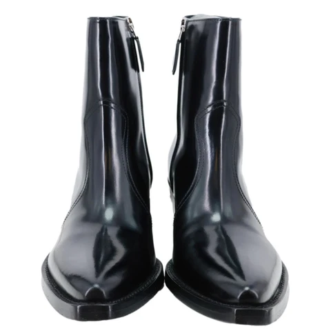 PRADA Hammer Leather Western Boots Black Size 36