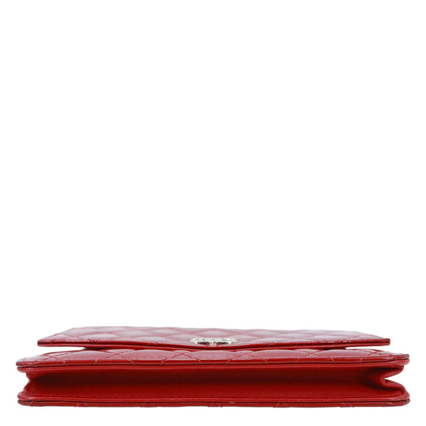 CHANEL Brilliant WOC Quilted Patent Leather Crossbody Wallet Red