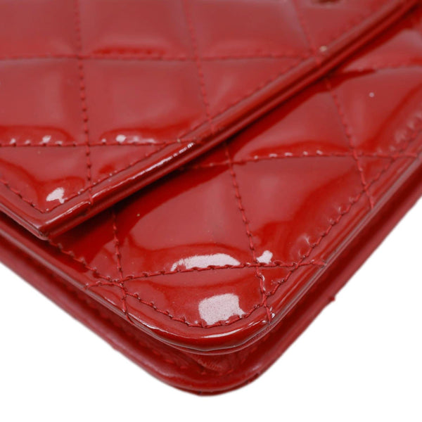 CHANEL Brilliant WOC Quilted Patent Leather Crossbody Wallet Red