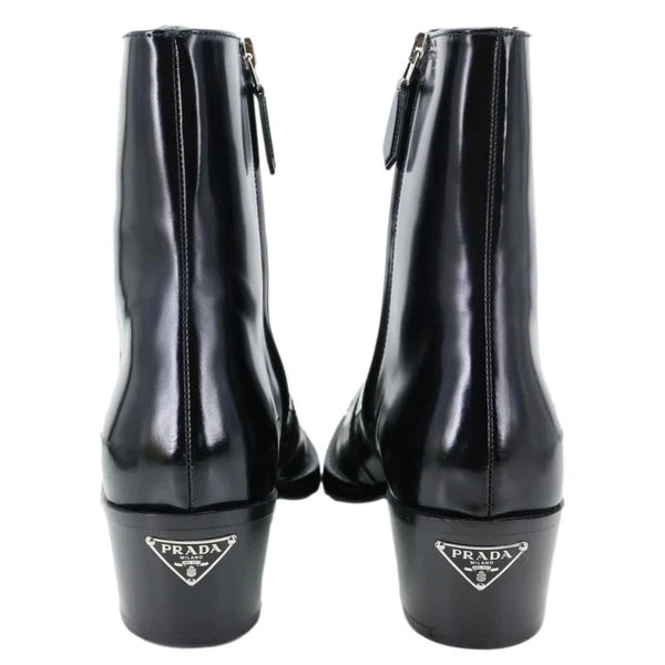 PRADA Hammer Leather Western Boots Black Size 36