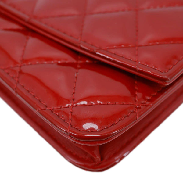 CHANEL Brilliant WOC Quilted Patent Leather Crossbody Wallet Red