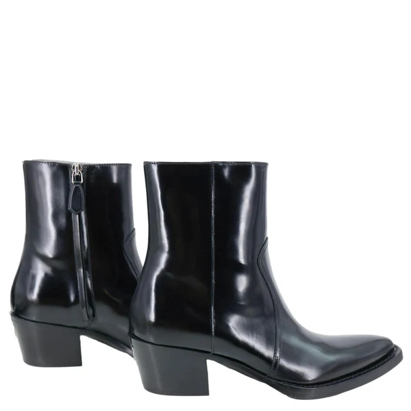 PRADA Hammer Leather Western Boots Black Size 36