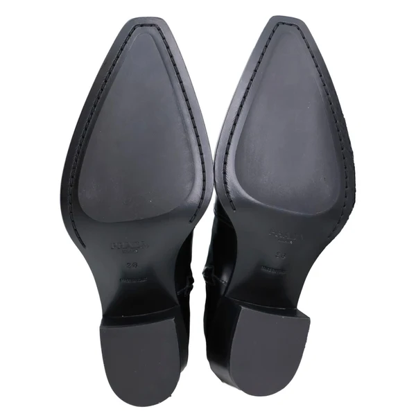 PRADA Hammer Leather Western Boots Black Size 36