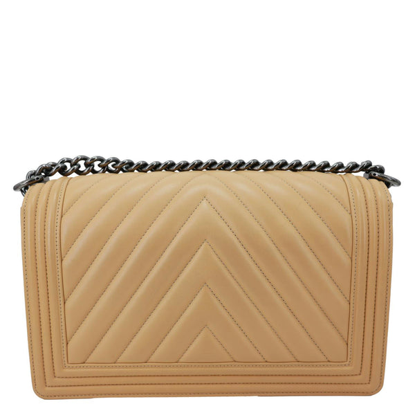 CHANEL Boy Flap Medium Chevron Calfskin Leather Chain Shoulder Bag Beige
