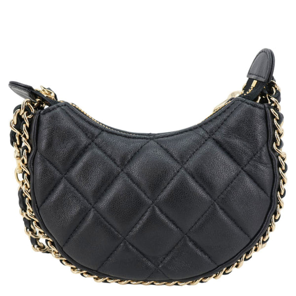 CHANEL Chain Around Mini Quilted Lambskin Leather Hobo Bag Black