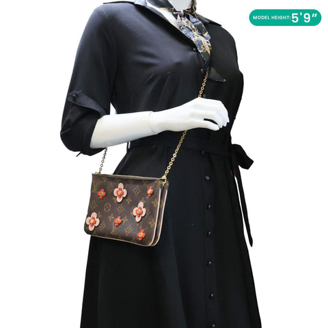 LOUIS VUITTON Blooming Flowers Pochette Monogram Canvas Chain Crossbody Bag Brown