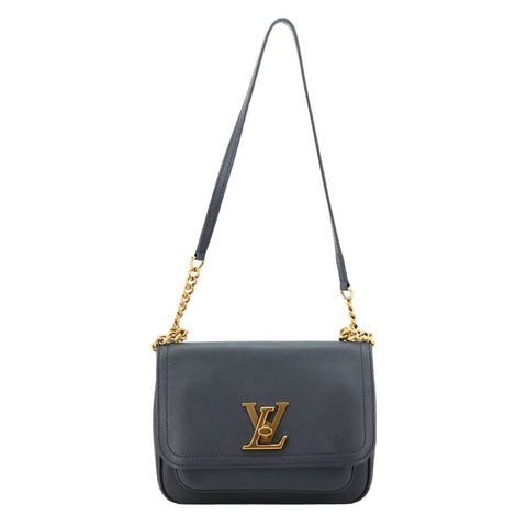 LOUIS VUITTON Lockme PM Taurillon Leather Chain Shoulder Bag Black