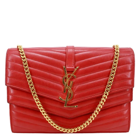 YVES SAINT LAURENT Sulpice Matelasse Leather Wallet On Chain Red