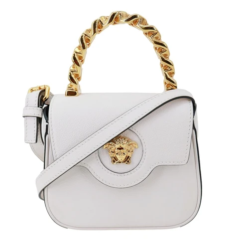 VERSACE La Medusa Mini Leather Top Handle Shoulder Bag White