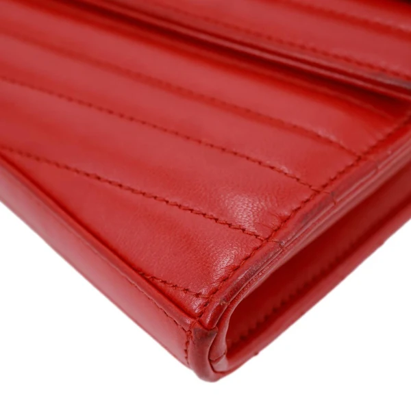 YVES SAINT LAURENT Sulpice Matelasse Leather Wallet On Chain Red