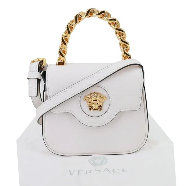 VERSACE La Medusa Mini Leather Top Handle Shoulder Bag White