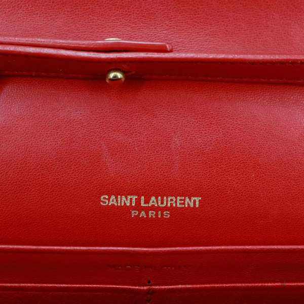 YVES SAINT LAURENT Sulpice Matelasse Leather Wallet On Chain Red