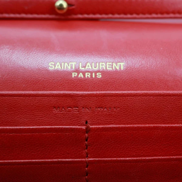 YVES SAINT LAURENT Sulpice Matelasse Leather Wallet On Chain Red