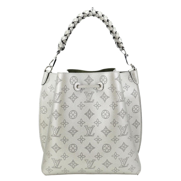 LOUIS VUITTON Muria Mahina Perforated Leather Shoulder Bucket Bag Silver