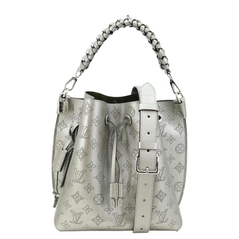 LOUIS VUITTON Muria Mahina Perforated Leather Shoulder Bucket Bag Silver