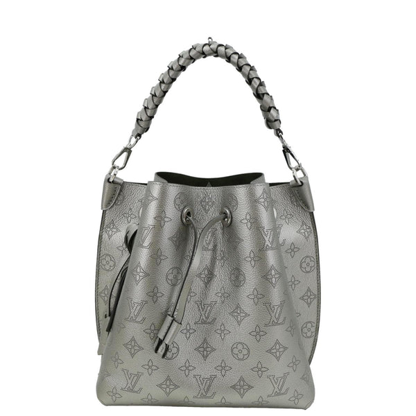 LOUIS VUITTON Muria Mahina Perforated Leather Shoulder Bucket Bag Silver